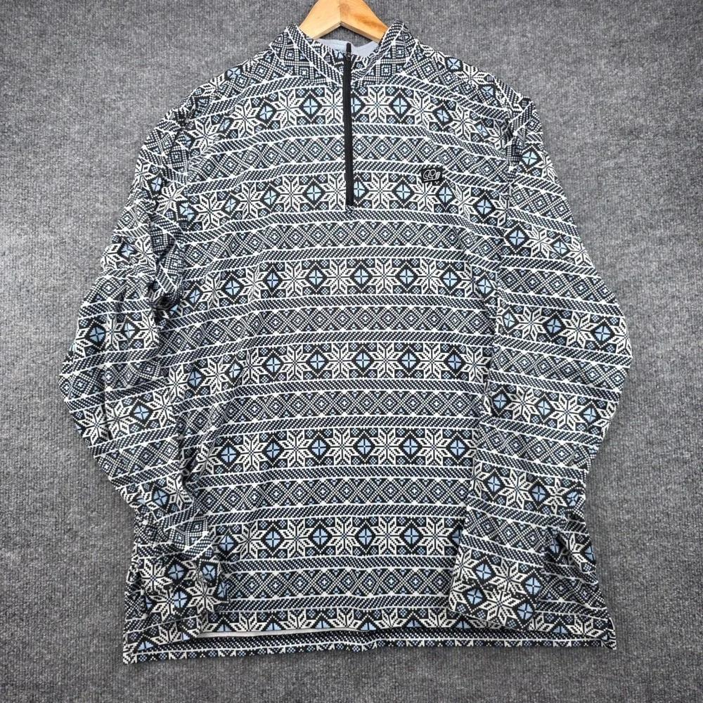 Good Good Golf Mens 2XL Quarter Zip Pullover Blue Black Snowflake Print